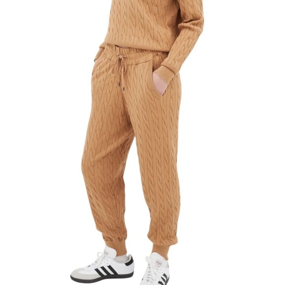 Veronica Beard Large‎ Auden Camel Cable Knit Jogger Athleisure Cozy Luxury